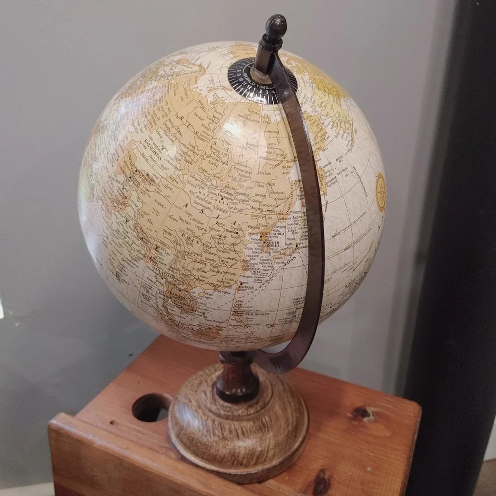 Walmart Tabletop Decorative World Globe Tan Sepia Wood Base Vintage Inspired